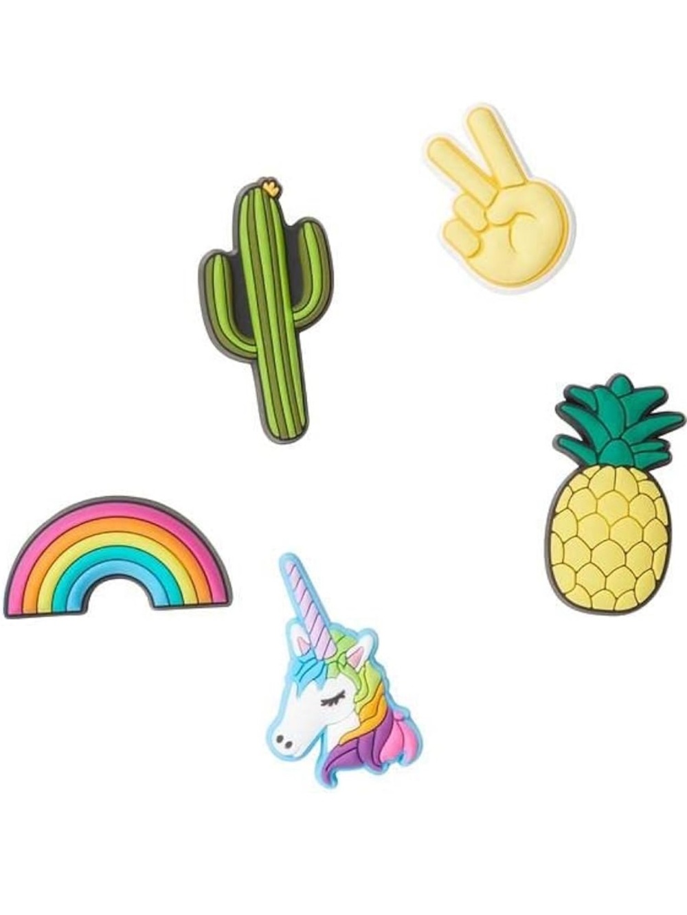 Jibbitz Rainbow Unicorn Pineapple Cactus Peace Sign Shoe Charms - Multicolor